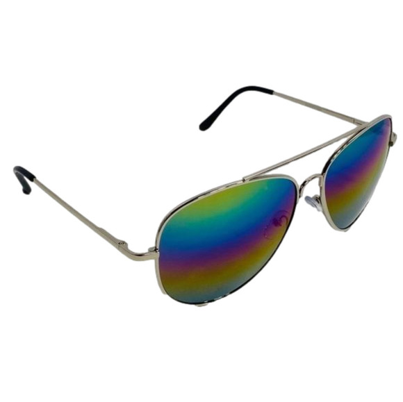6068 | Silver Frame Rainbow Lens Aviator Sunglasses - Picture 2 of 5